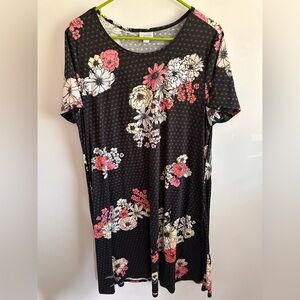 LuLaRoe Black Scoop Neck Floral Dress with Pink & Cream Blooms